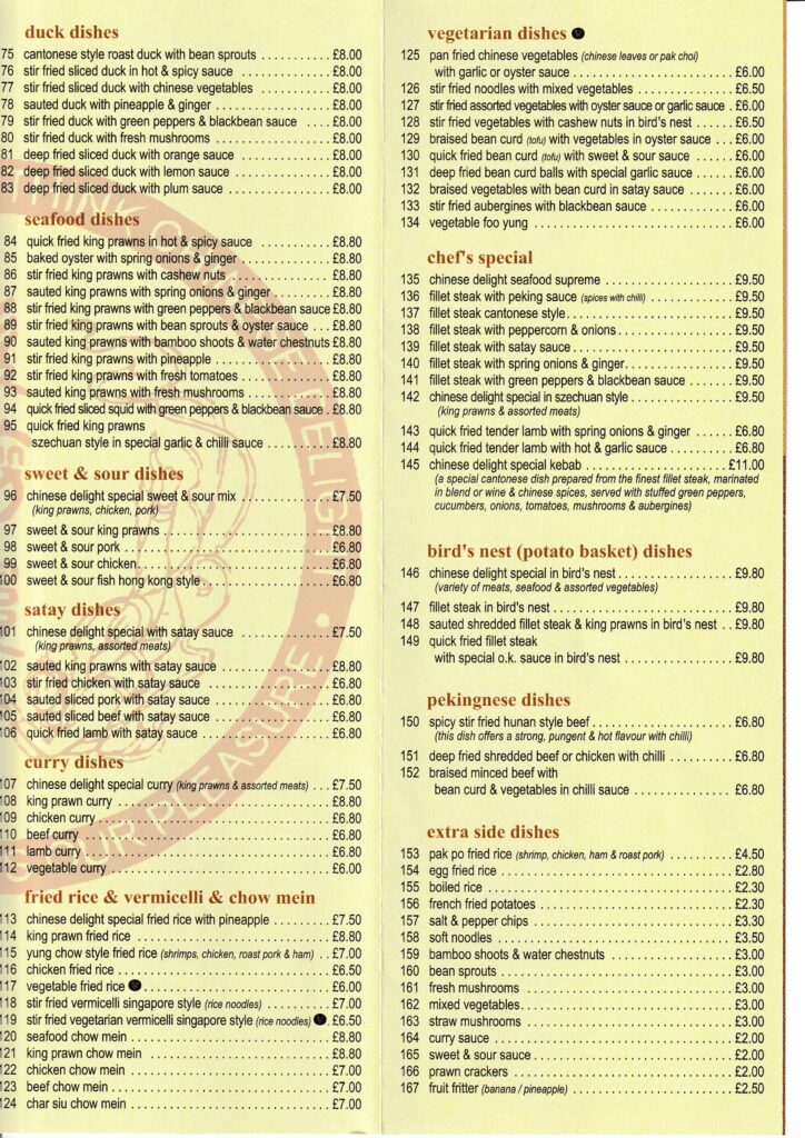 Take-Away Menu | Chinese Delight Frodsham